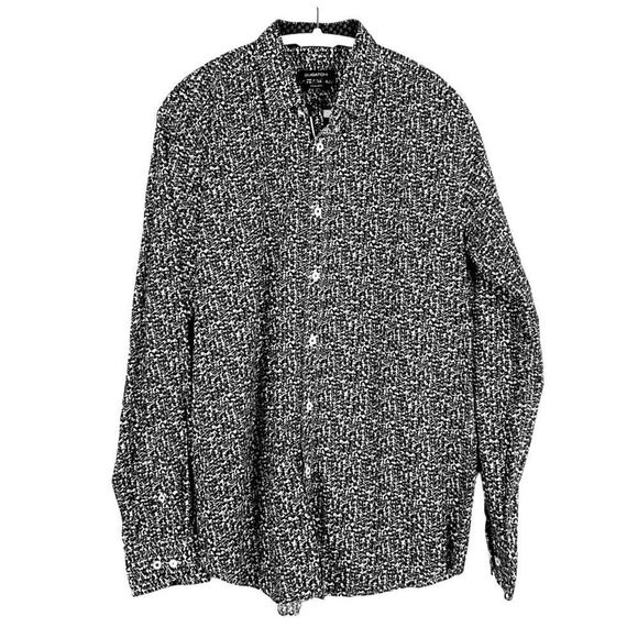 Bugatchi Men's Shaped Fit Button-Down Shirt Size L 100% Cotton Black & Purple - Picture 1 of 11